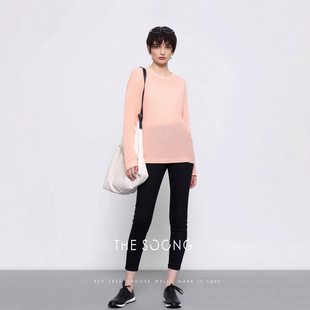 THESOONG 简约基础100%纸感棉圆领宽松纯色长袖 打底衫 女8819 新品