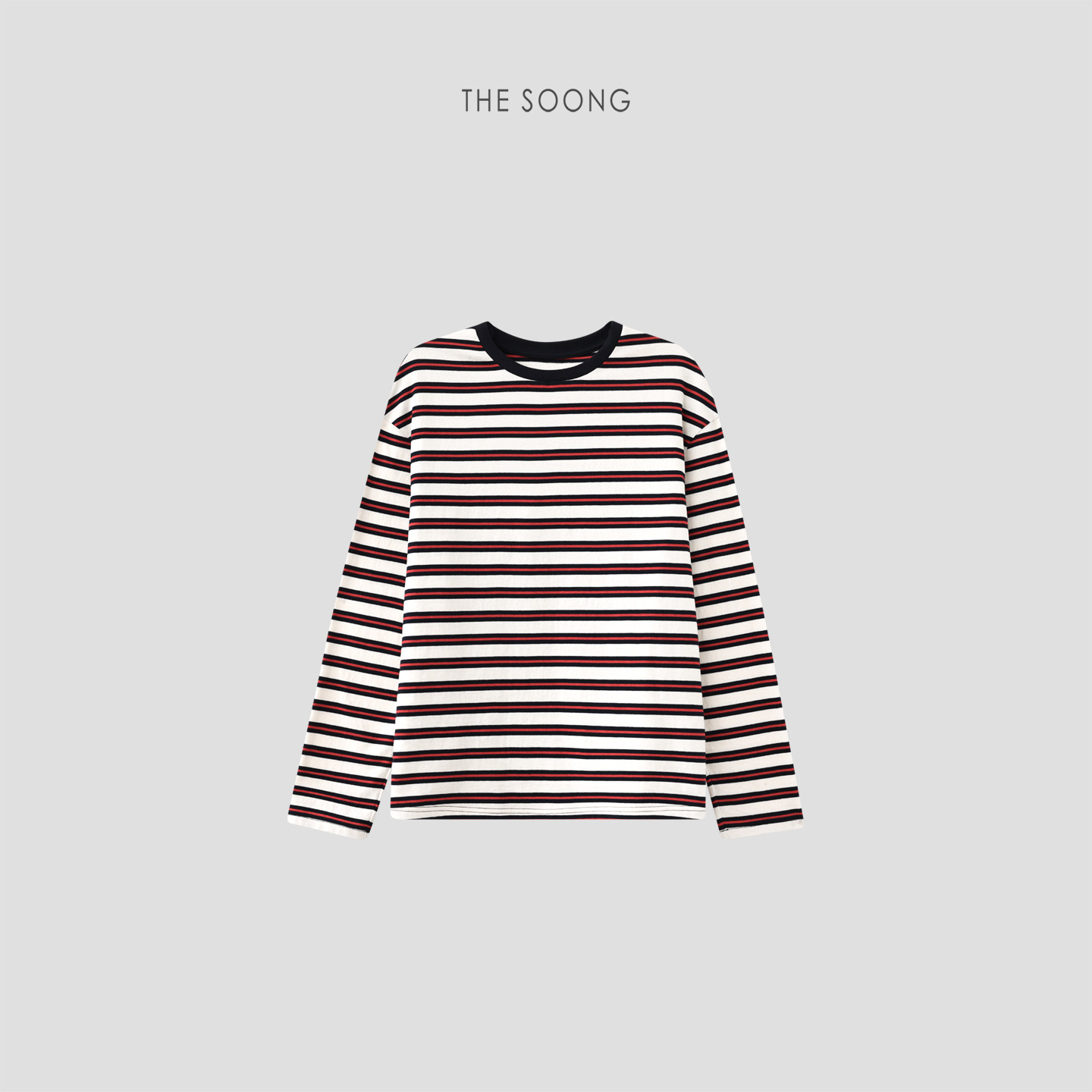 THESOONG/松弛静享 纯棉0.6双线三色交织条纹圆领长袖T恤上衣7004,女装/女士精品,T恤,淘宝优惠券,粉丝福利购,淘宝优惠卷