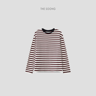 T恤上衣7004 纯棉0.6双线三色交织条纹圆领长袖 THESOONG 松弛静享