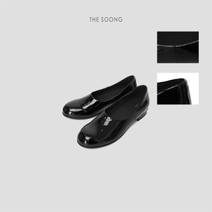 THESOONG/100%羊皮漆面平底鞋女真皮圆头浅口乐福款休闲HWXZ7264