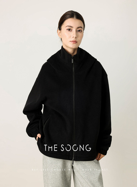 THESOONG/羊毛桑蚕丝秋冬加厚显瘦毛绒保暖连帽卫衣外套女7548