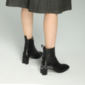 THESOONG 皮方头亮面柔软高跟短靴6452 月牙靴