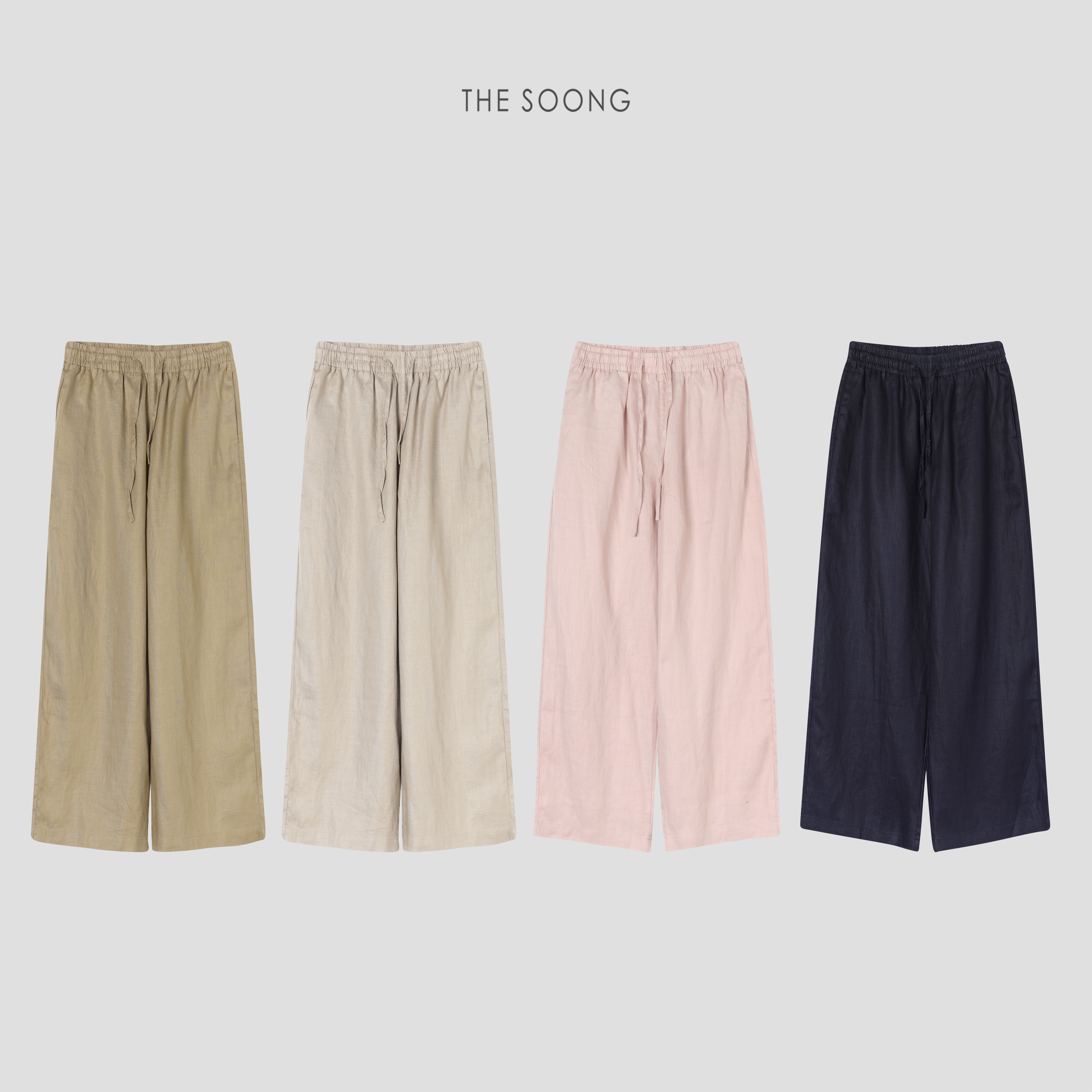 THESOONG新版神裤/夏季垂感100%苎麻松紧腰薄款宽松直筒休闲长裤