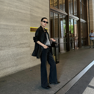 黑灰色高密棉直筒微喇牛仔裤 THESOONG 新款 春季 女8362 黑牛很牛