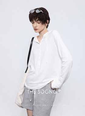 THESOONG/Henry shirt 加倍升级汉麻混纺白色亨利衬衫休闲上衣女
