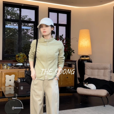 100%纯棉线条感立领外套女