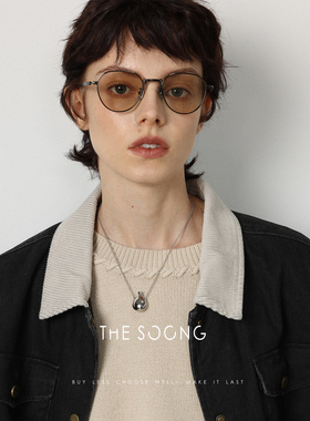 THESOONG/茶色遮阳镜 纯钛复古精雕镂空花纹多面立体眼镜6174