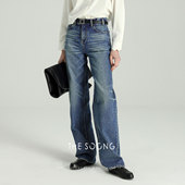C家经典 手擦猫须中高腰显瘦拉链新款 直筒牛仔裤 THESOONG 女 6345