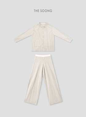 THESOONG/极简条纹 复古小尼绒双色纱条纹居家睡衣套装8114/8116