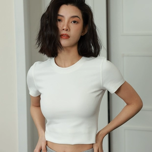 纯色T恤女50%棉弹力修身 巴适T 新品 露脐短款 宋一慧 2023春季 上衣t