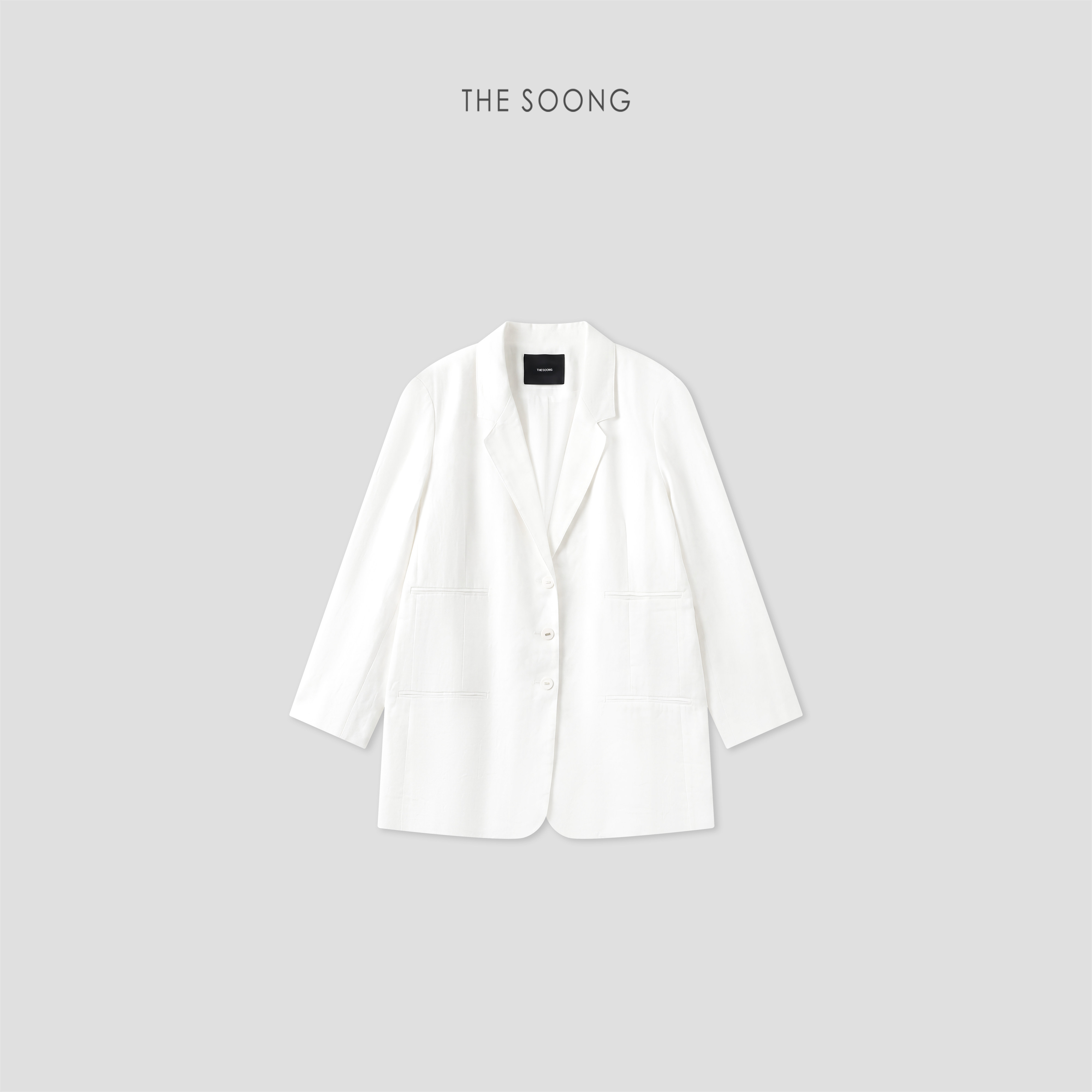 THESOONG/极简廓形 100%亚麻宽松垂感单排扣宽松西装外套女8699