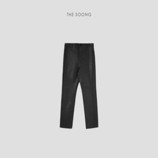 立裁保暖直筒黑色百搭皮裤 100%弹力羊皮时尚 女 时髦入冬 THESOONG