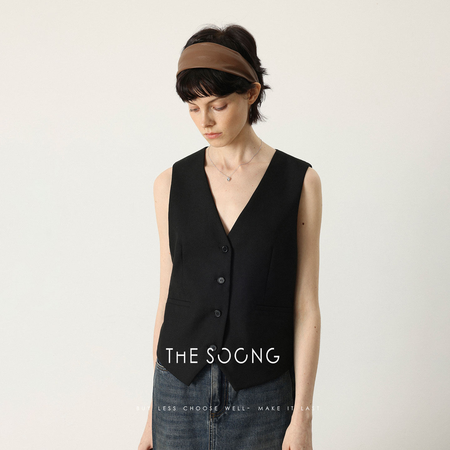 THESOONG/英伦腔调 羊毛软糯细腻线条感V领简约马甲外套女7469