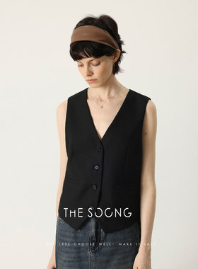 THESOONG/英伦腔调 羊毛软糯细腻线条感V领简约马甲外套女7469