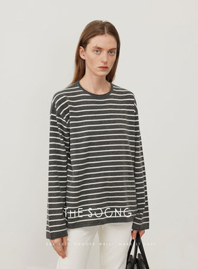 THESOONG/桑蚕丝羊毛斯托尔机织50支双股纱条纹毛衣打底衫女8332