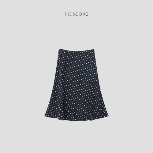 THESOONG/100%桑蚕丝夏季波点印花立体剪裁鱼尾A字半身裙9084