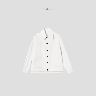 THESOONG 100%棉立裁微光肌理翻领衬衣牛仔外套女6432 云绵罗裳