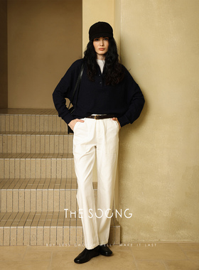 THESOONG/可持续时髦裤 100%纯棉斜纹洗水棉小个子休闲裤女4962