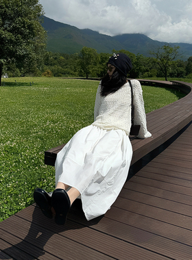 THESOONG/罗马假日 钩花镂空匠心艺术圆领针织衫女士宽松罩衫6521