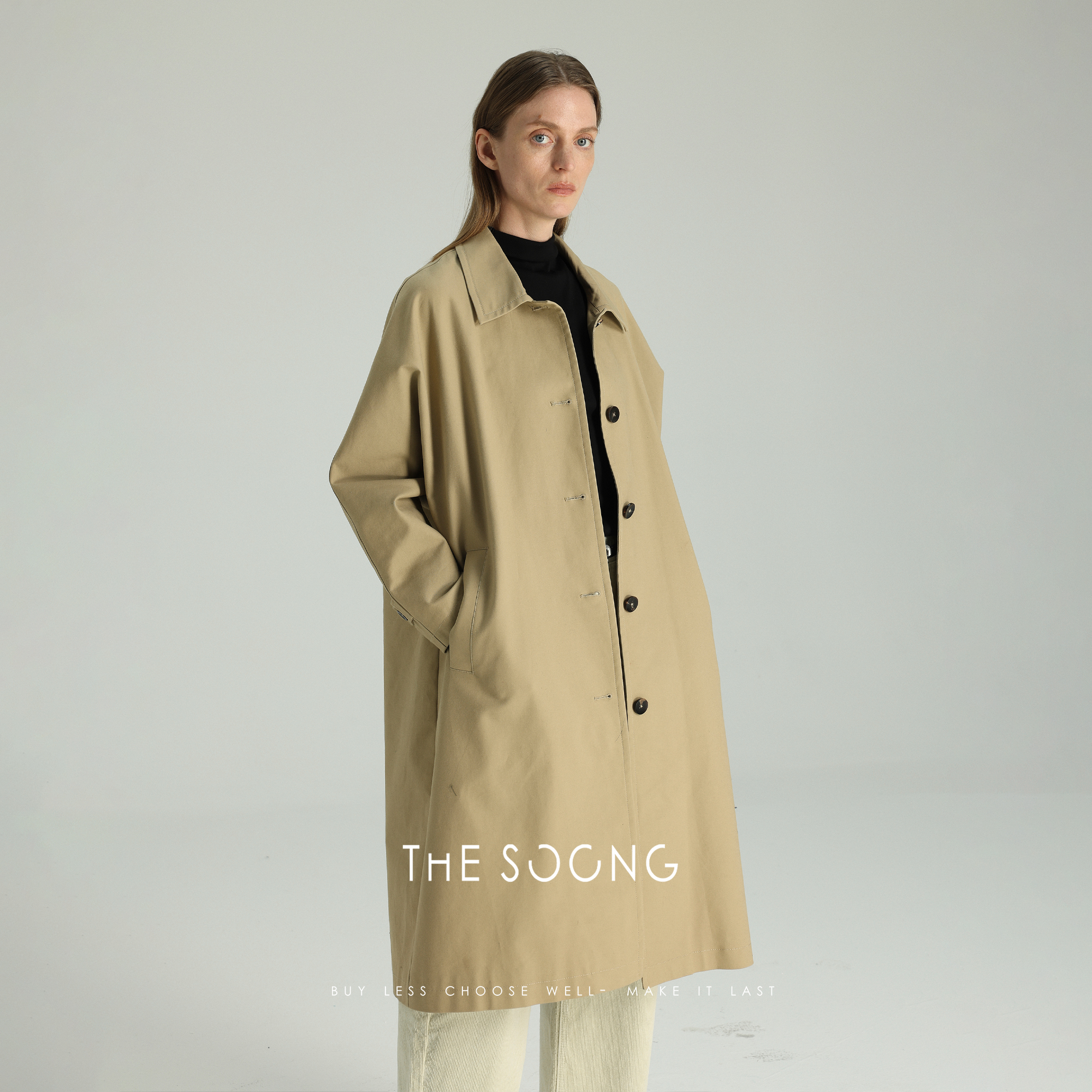 THESOONG简约百搭卡其色长款风衣