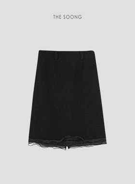 THESOONG/高知优雅 羊毛保暖荷叶边网纱抗起球毛呢半身裙6262