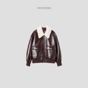 短款 100%羊皮革 夹克机车服毛领皮衣外套 晚秋克林 THESOONG