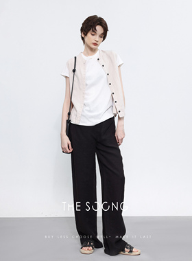 【断码清仓】天然亚麻裤高腰黑色小阔腿休闲裤百搭显瘦宽松裤3565