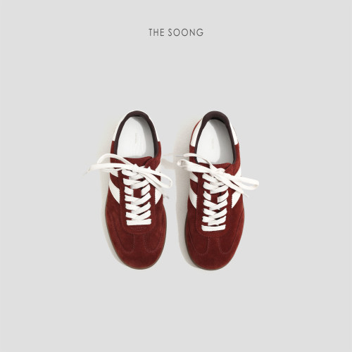 THESOONG/2026春季复古舒适真皮内里系带德训鞋女HWXZ8590