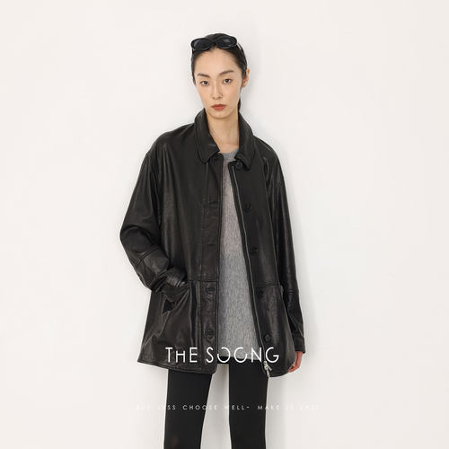 春季新款100%羊皮宽松皮衣外套