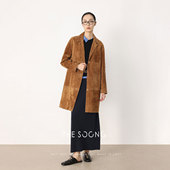 领中长款 THESOONG 纯羊皮细腻肌理廓形西装 女装 皮衣外套7758 新款