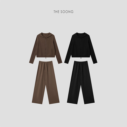 THESOONG/柔滑肌理 极简亲肤立体肌理感弹力抗皱时尚休闲套装8801
