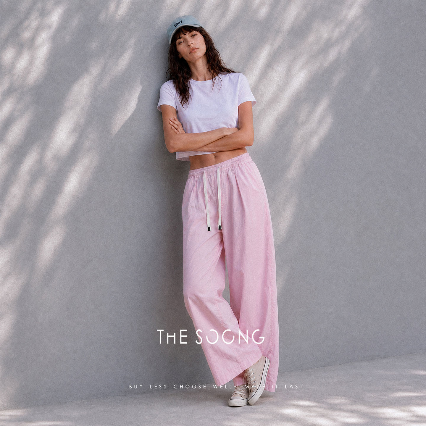 THESOONG/慵懒松弛 夏季100%纯棉水洗褪色工艺松紧腰阔腿裤女8905