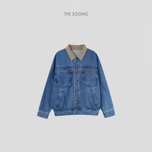 THESOONG 套色牛仔外套13.3安酵石磨漂洗水加软蓝色上衣女 Street