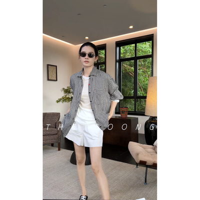 THESOONG翻领格子纯棉衬衫
