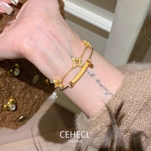 镂空四叶草手链女新中式金色手饰