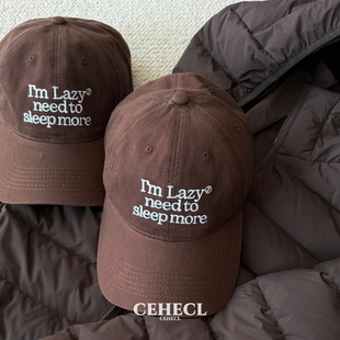 柳智敏同款水洗刺绣棒球帽子女休闲百搭显脸小韩系复古棕色鸭舌帽