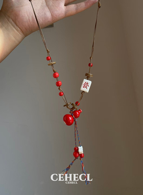 新年红色发财福禄吊坠项链女长款