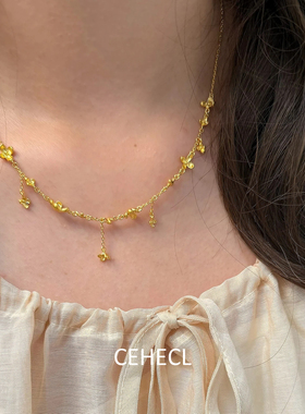新中式金色桂花流苏轻奢项链女款