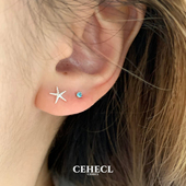 S999银针海星耳钉女养耳洞迷你小巧耳骨钉耳环小众设计高级感耳饰
