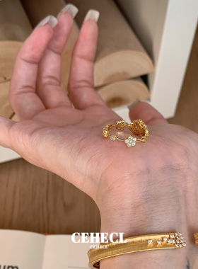 微镶锆石爆闪花朵排钻叠戴戒指女