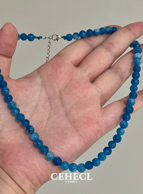 蓝色磷灰石项链女级感串珠锁骨链