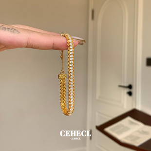 vintage锆石蕾丝麻花手链女中古叠戴手饰重工排钻首饰手串不掉色