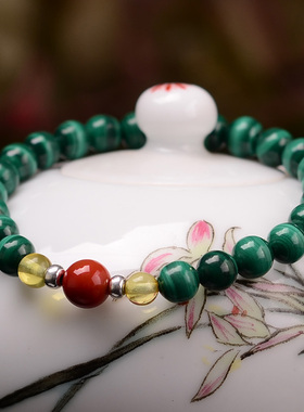 天然孔雀石手链7mm23颗 爱妻之石 情人节礼物