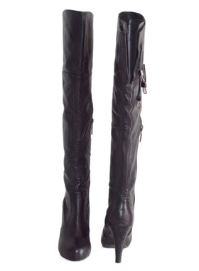 黑色头层牛皮过膝女靴上下全皮超高跟隐形防水台长筒靴子22853911