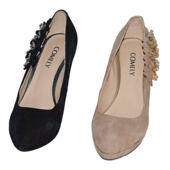 清仓处理磨砂羊皮高跟防水台亮钻女鞋 浅口日常真皮单鞋 3536501