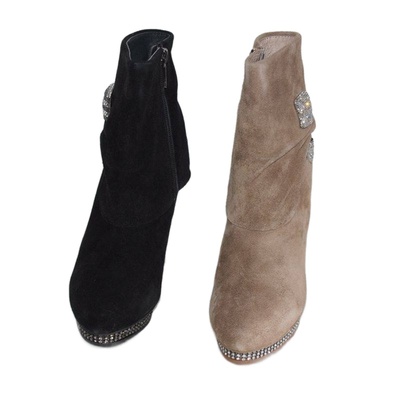 亮钻电镀跟防水台羊反绒里外靴子