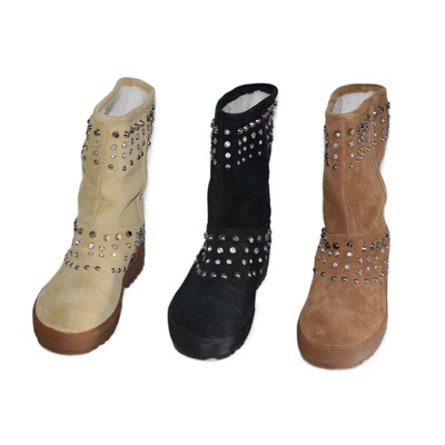 圆头磨砂牛皮铆钉套筒冬季女靴