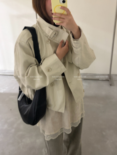 气质百搭休闲宽松大版 韩版 显瘦立领双排扣皮外套上衣 新款 1582春季