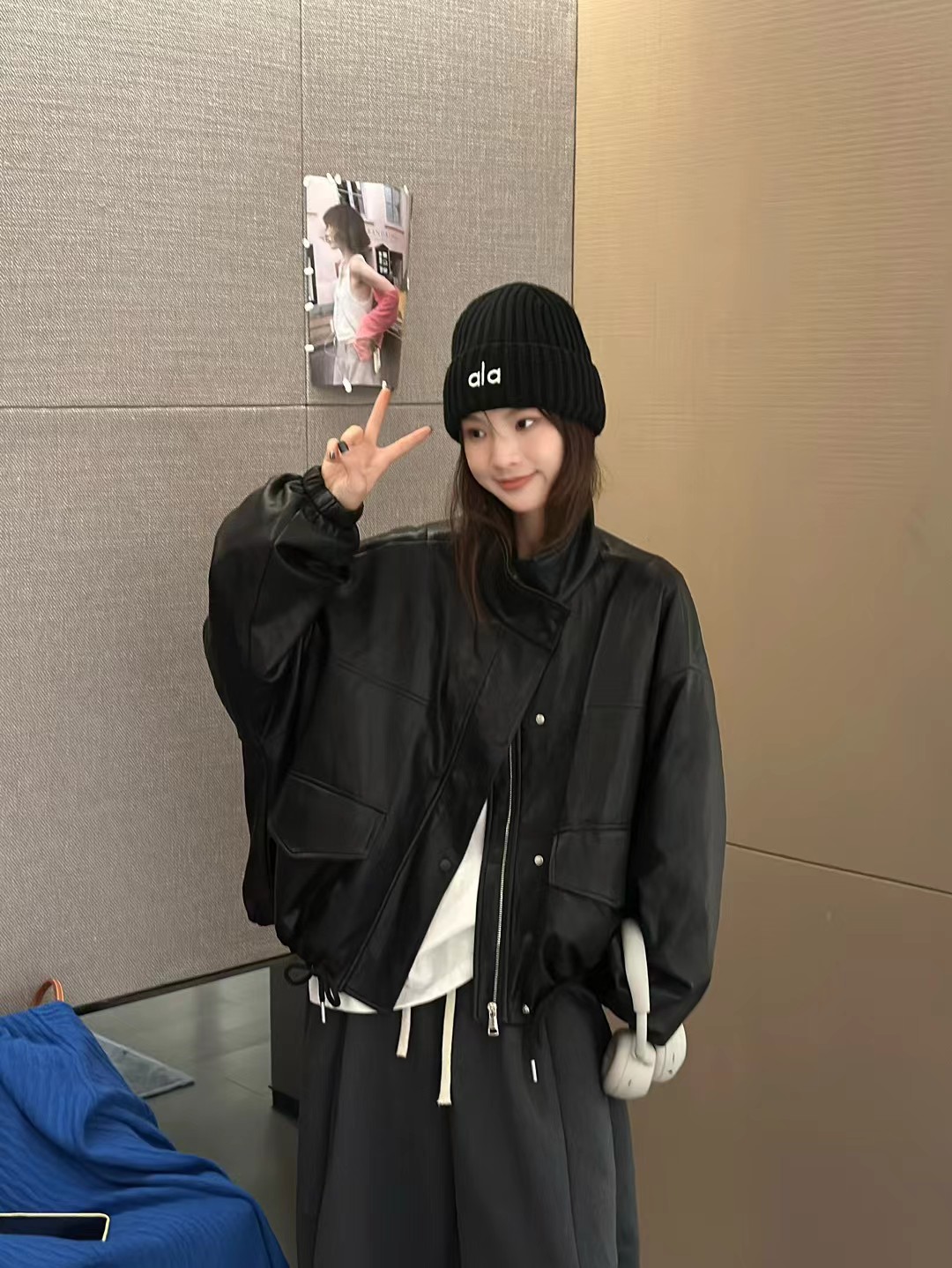 25139秋冬新款韩版百搭休闲宽松大版显瘦加棉皮衣简约立领外套女