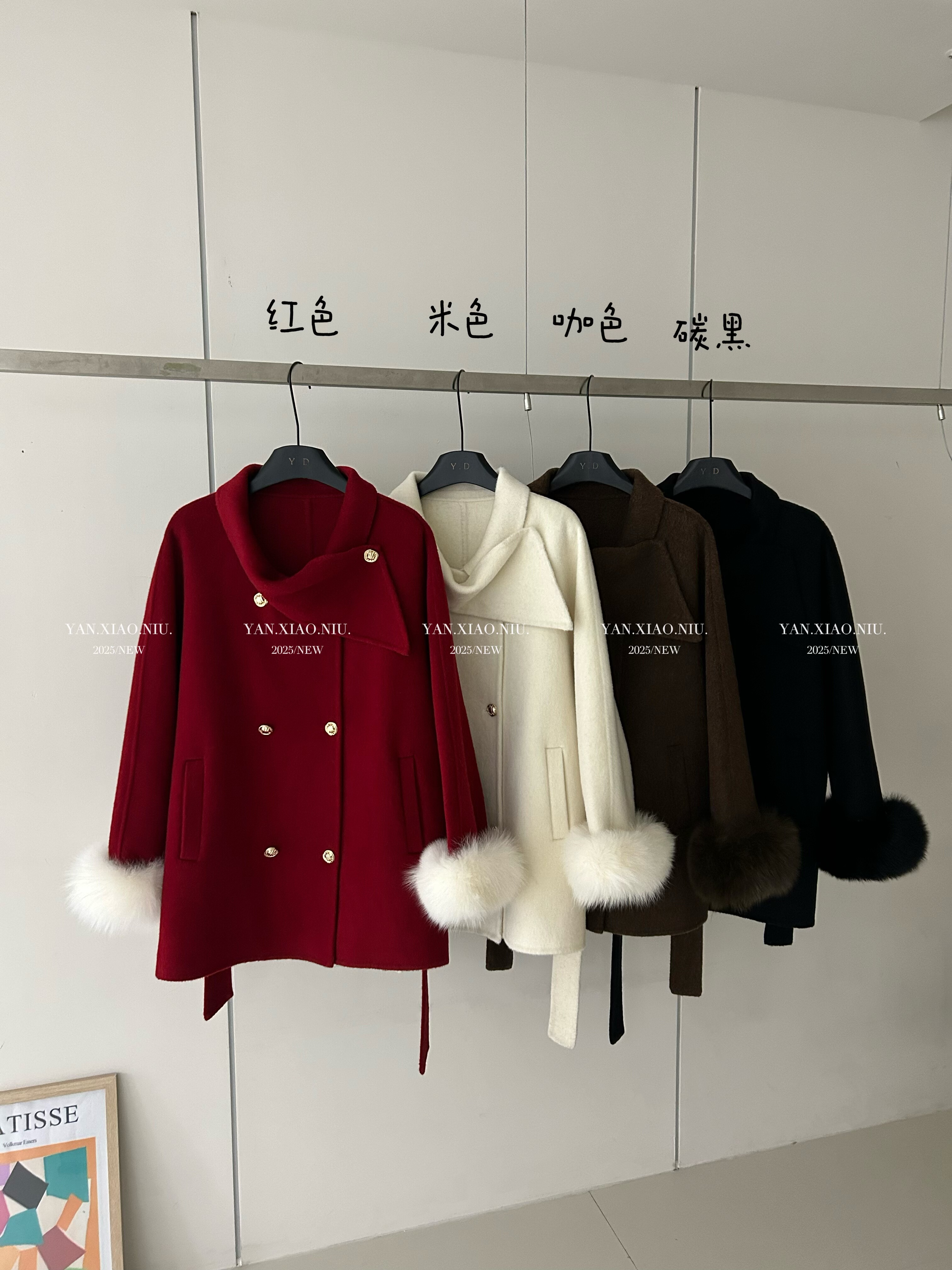 25127-38冬季韩版气质百搭显瘦真袖毛双面羊毛大衣中长款毛呢外套